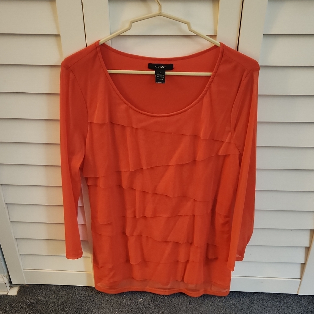 Alfani Orange Ruffled 3/4 Sleeve Blouse